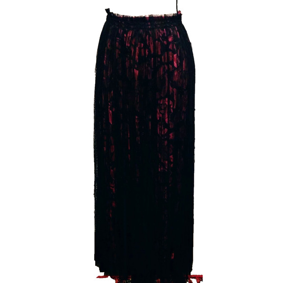 Johnny Was Yolanda Jade Boho pleated maxi skirt black lace fuchsia pink XS - Picture 5 of 16